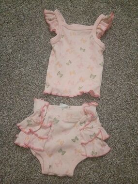 Pink Butterfly Ruffle Tank & Diaper Cover Set 🩷🍓